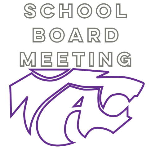School Board Meeting notice with Purple Powercat